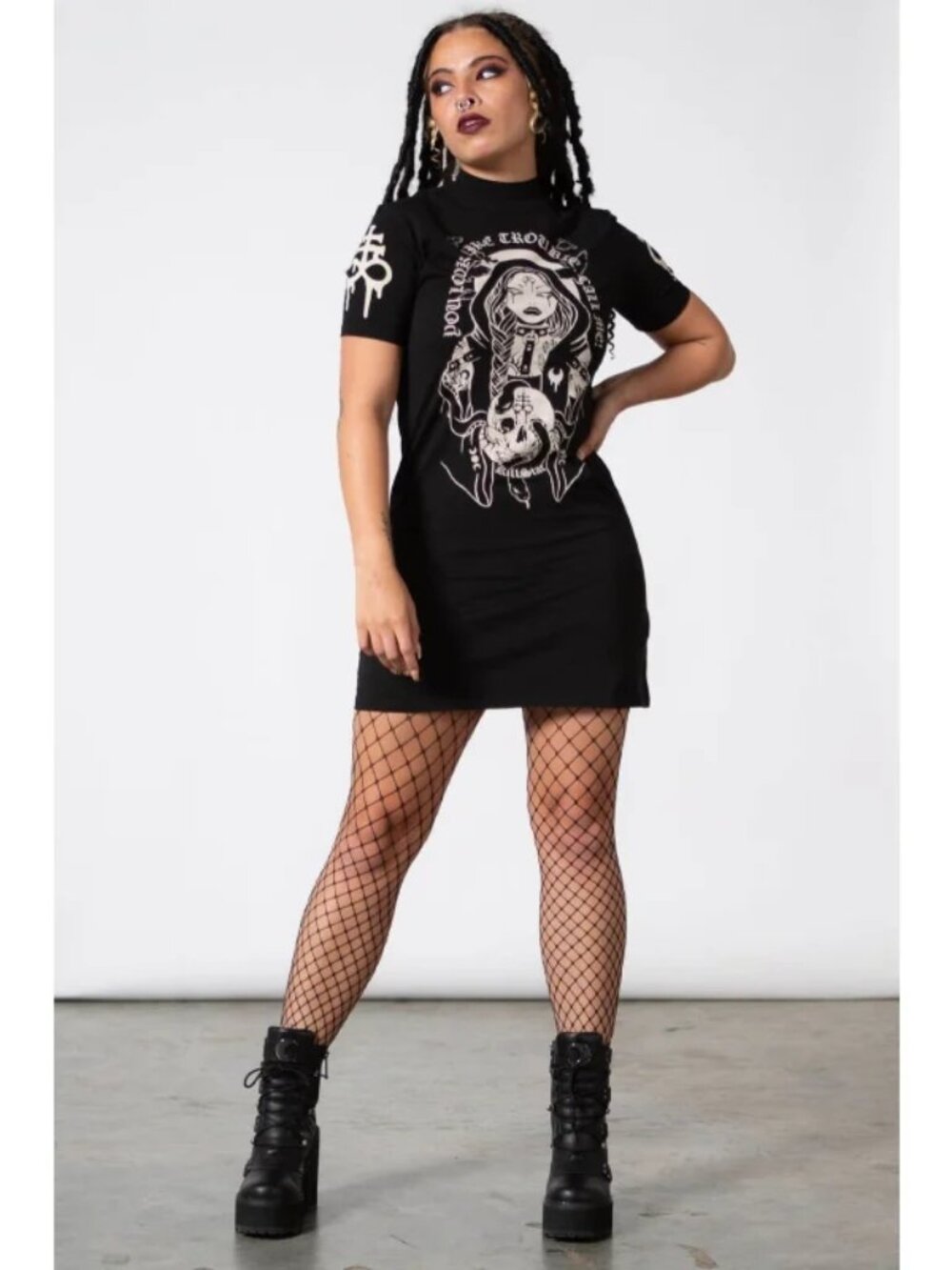 Killstar ✦ Trouble Mini Dress ✦ Graphic Print Cotton Comfy Short Sleeve S NWT - Picture 7 of 9